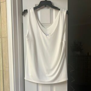 Joseph Ribkoff White Asymmetrical Ruched Tank Top EUC